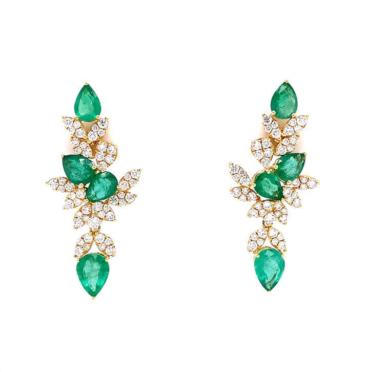  Tea Leaf Diamond and Emerald Earrings