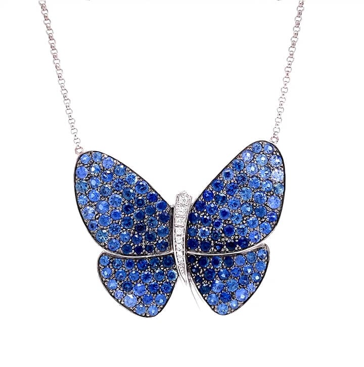  Pave Sapphire Butterfly Necklace